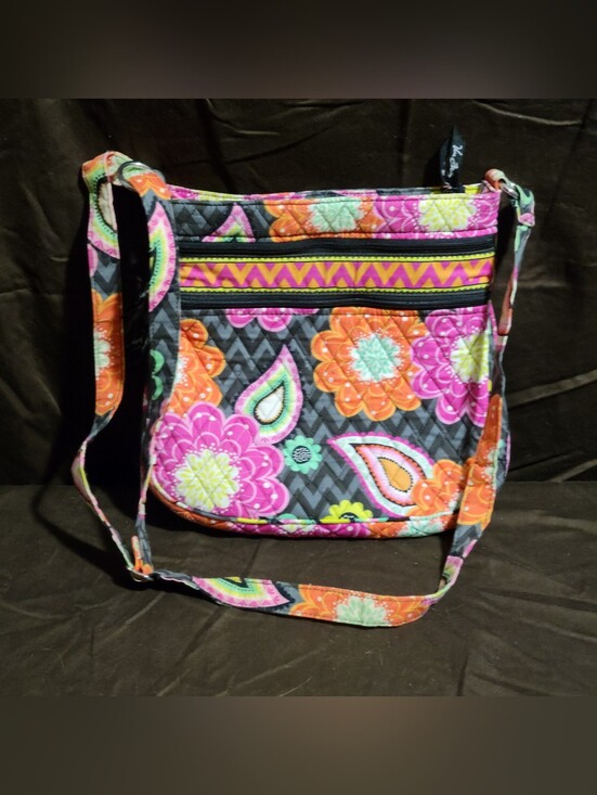 Vera Bradley Handbags - Vera Bradley Quilted Floral Crossbody - Gray with Pink, Orange & Green
